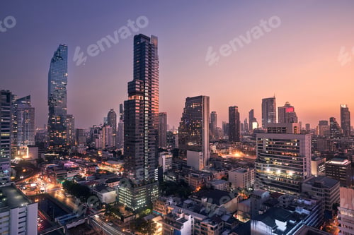 Preview: Night view of Bangkok skyline at dusk