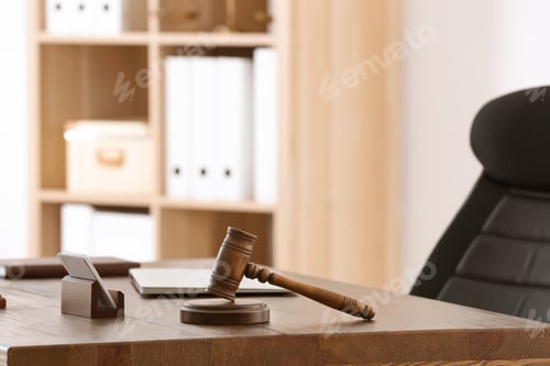 Preview: Table with judge gavel in lawyer's office