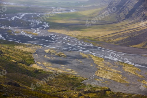 Preview: Volcanic debris and creeks. Skalafelllsjokull valley. Southeast area. Iceland.