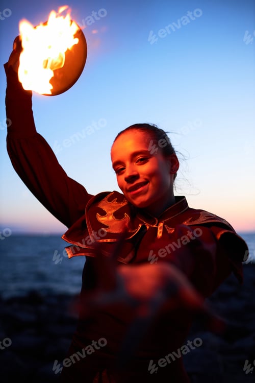 Preview: Woman dancing with fire bowls