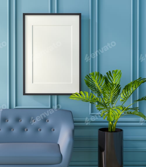 Preview: 3D Mockup photo frame in Modern interior of living room