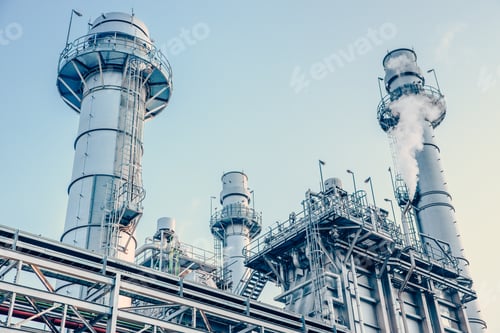Preview: Power station clean modern factory Petroleum petrochemical industry building outdoors landscape.