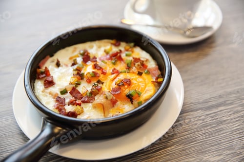 Preview: Brealfast Fried Egg Stuff With Hot Pan With Coffee
