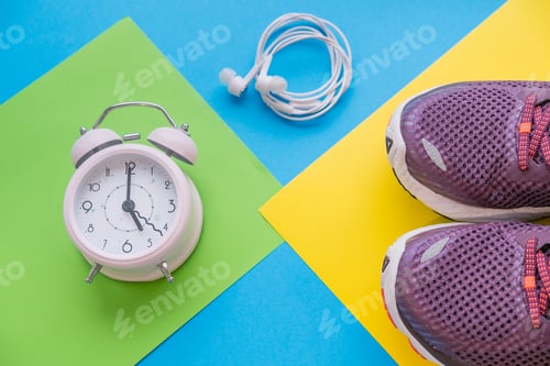 Preview: sneakers on a multi-colored background, concept infusion on sports.
