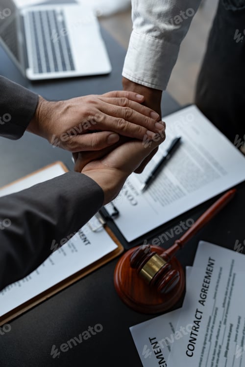 Preview: The handshake after a good cooperation, consulting between attorney and client, businessman, tax and