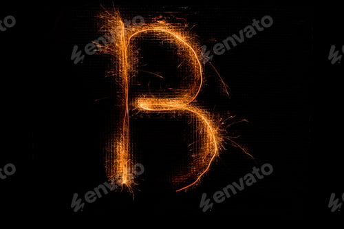 Preview: The English Letter B Made Of Sparklers On Black Background