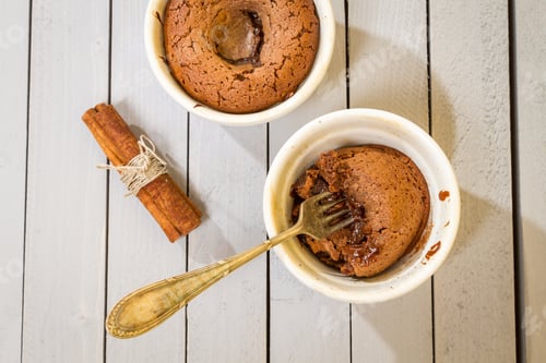Preview: Close-up on a fork eats chocolate muffin