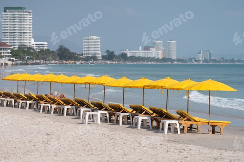 Preview: Series of Yellow Umbrella Relax on Hua Hin Beach