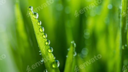 Preview: Wet spring green grass backround with dew lawn natural