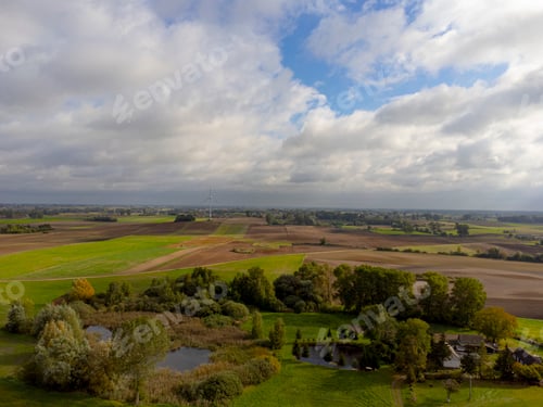 Preview: Aerial view of fields and pond