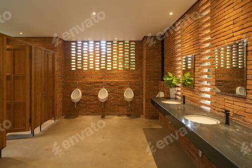 Preview: Public toilet, restroom in restaurant or shopping mall, interior decoration design