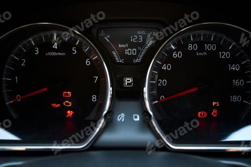 Preview: Illuminated Car Dashboard Display Close Up