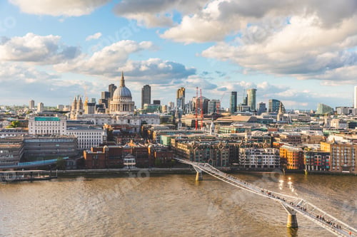 Preview: London and St Paul Cathedral at sunset, aerial view