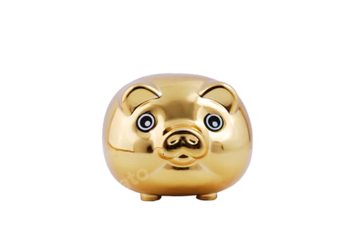Shiny Golden Piggy Bank on White Background