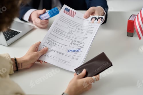 Preview: Woman getting US visa in immigration office