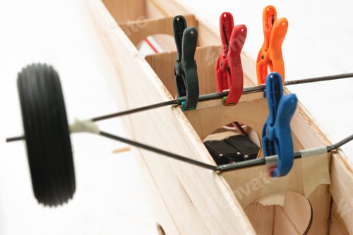 Preview: Selective focus shot of plane model aircraft in construction