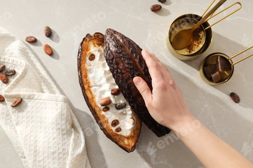 Preview: Ingredient for making chocolate - cocoa, cocoa pod
