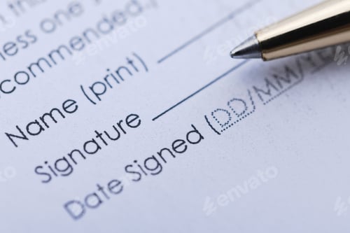 Preview: Contract Signing Form with Golden Pen Close Up