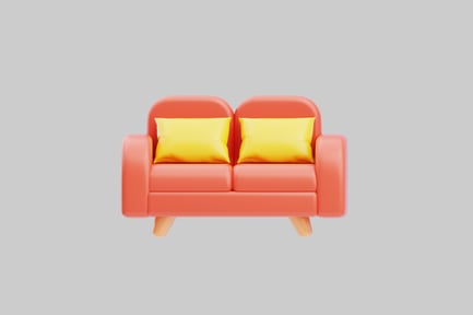 Preview: Coral loveseat with yellow pillows
