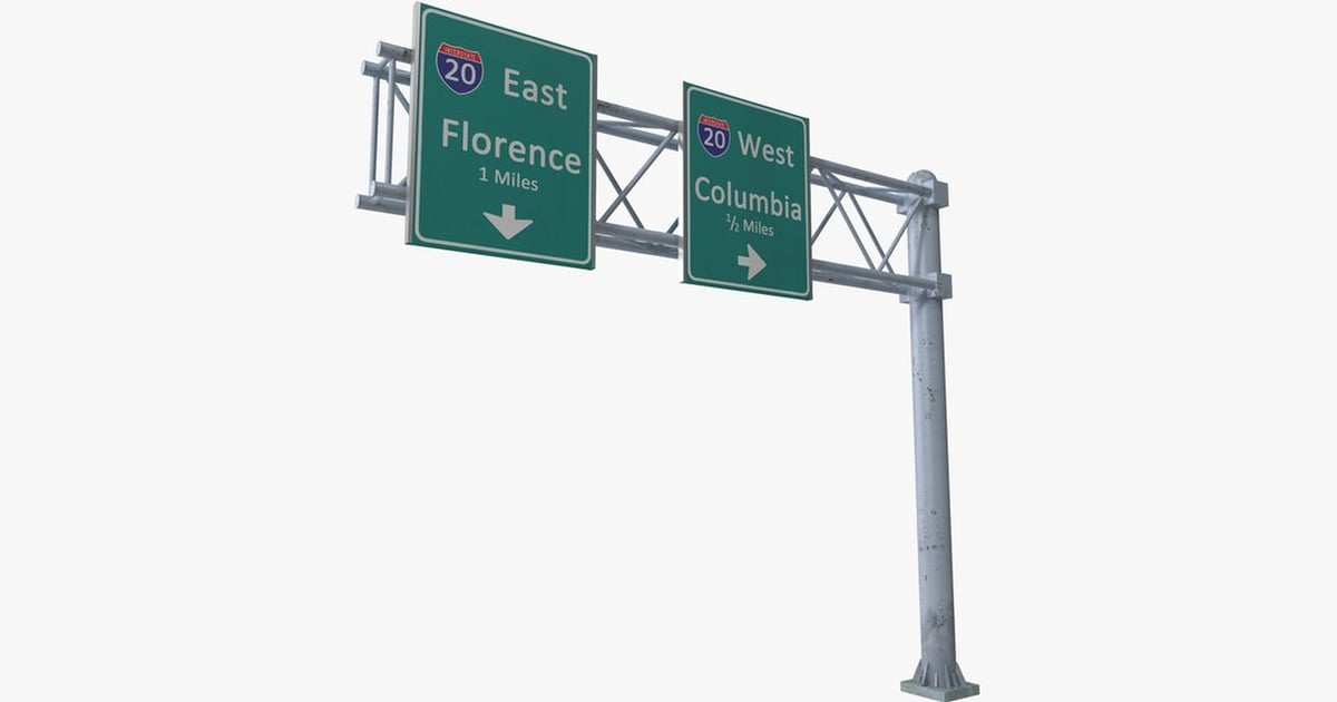 Highway signs with directional information 3D, Incl. direction & East ...