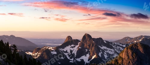Preview: Panoramic landscape view of Howe Sound during a vibrant summer morning