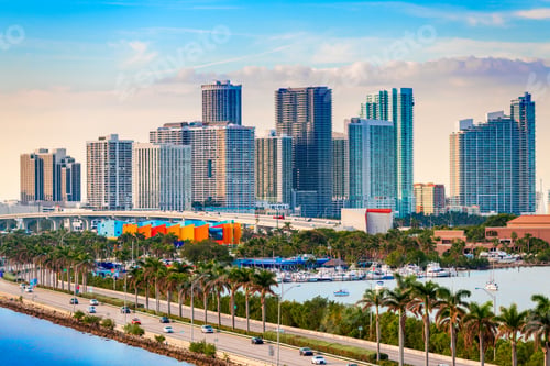 Preview: Miami, Florida, USA downtown skyline over MacAurther Causeway