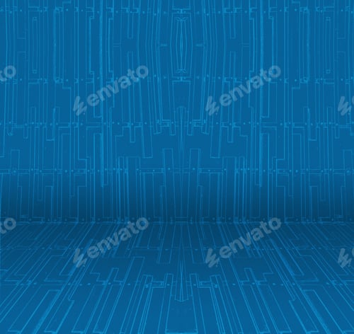 Preview: Empty interior perspective with abstract blue wallpaper