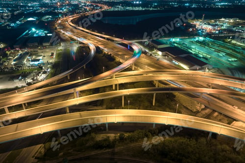 Preview: View from above of american big freeway intersection in Tampa, Florida at night