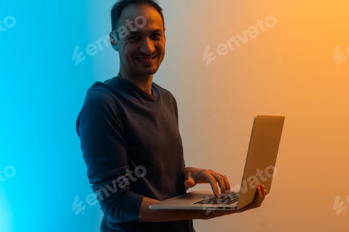 Preview: man with laptop color background
