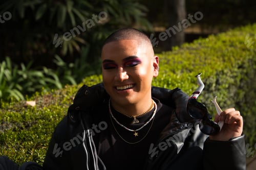 Preview: Hispanic non-binary person posing while traveling in Europe