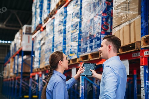 Preview: Worker in the warehouse checking the stock is on the shelves at the manufacturing.