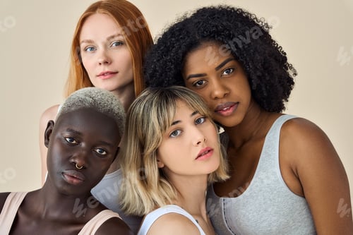 Preview: Cool fashion gen z girls wear underwear looking at camera, beauty portrait.