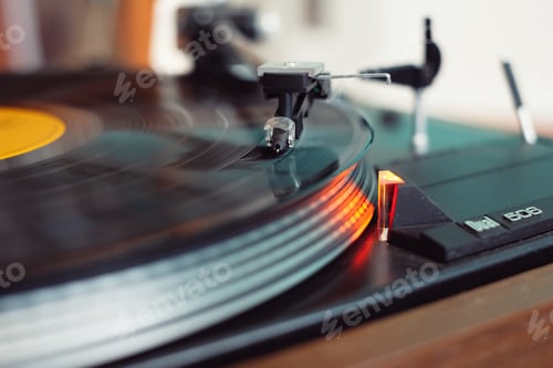 Preview: Close up of a retro record player, selective focus