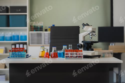 Vista previa: science lab test tubes, lab equipment.