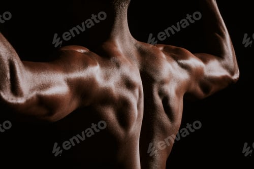 Preview: Rear view of muscular black man