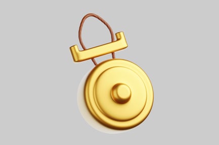 Preview: Golden ornamental gong with brown string