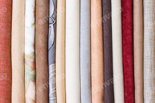 Preview: Arrangement of colorful fabric samples for interior design