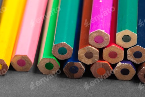 Preview: Education or back to school Concept. Close up macro shot of color pencil
