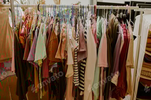 Preview: Varied Array of Clothes Hanging on Rack in Store