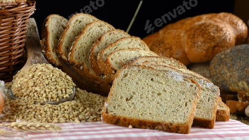 Preview: Fresh Baked Bread Still Life with Wheat Seeds