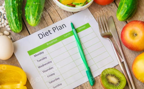 Preview: Weekly diet plan. The concept of proper nutrition. Selective focus.