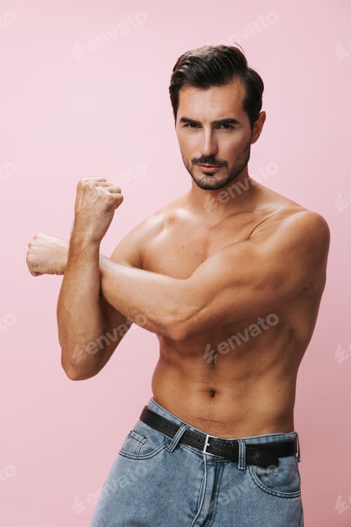 Preview: Man background belt naked sport lifestyle body fitness muscular torso pink muscle sexy