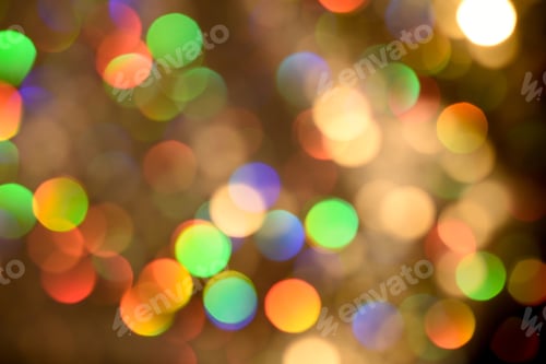 Preview: Multicolored glitter lights background. Blurry rainbow defocused circles.