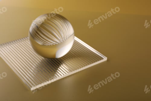 Preview: Transparent glass ball on yellow background. Space for text