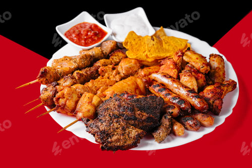 Preview: Assorted meat on a plate close up