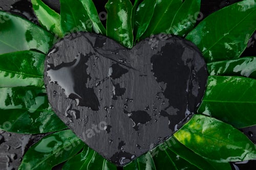 Preview: Creative layout made of leaves with black slate plate card note.