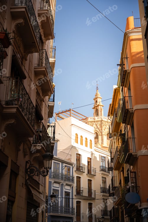 Preview: View of a quiet street showing historic architecture in Valencia, Spain