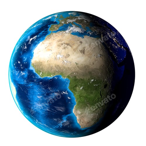 Preview: Planet Earth with clouds, Europe and Africa. White background