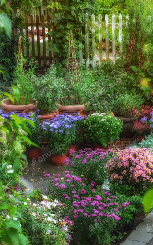 Preview: Late summer garden. A panorama photo of the garden in late summer.