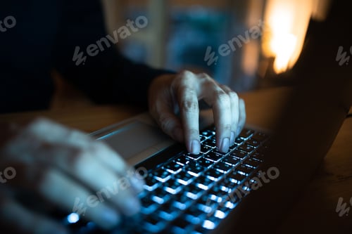 Preview: Businessman Typing Recent Updates On Lap Top Keyboard On Desk. Executive Inserting Data Into Pc.
